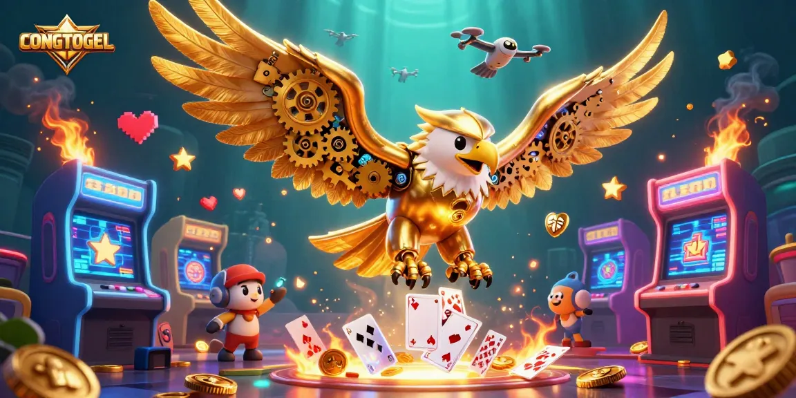 Experience the thrilling action of CONGTOGEL with a cybernetic eagle amidst holographic games.