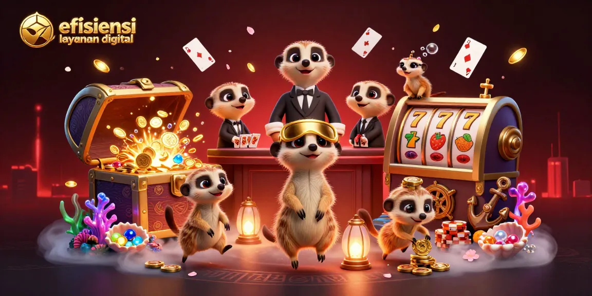 Engage in efisiensi layanan digital with dynamic meerkats orchestrating a lively casino operation.