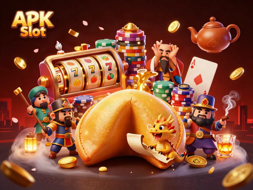 Engage in thrilling gameplay with APK Slot's vibrant 3D casino scene featuring dynamic characters and elements.