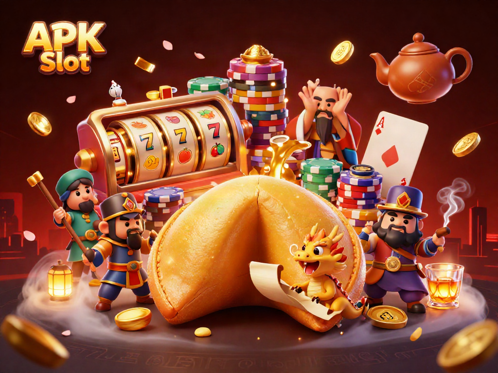 Engage in thrilling gameplay with APK Slot's vibrant 3D casino scene featuring dynamic characters and elements.