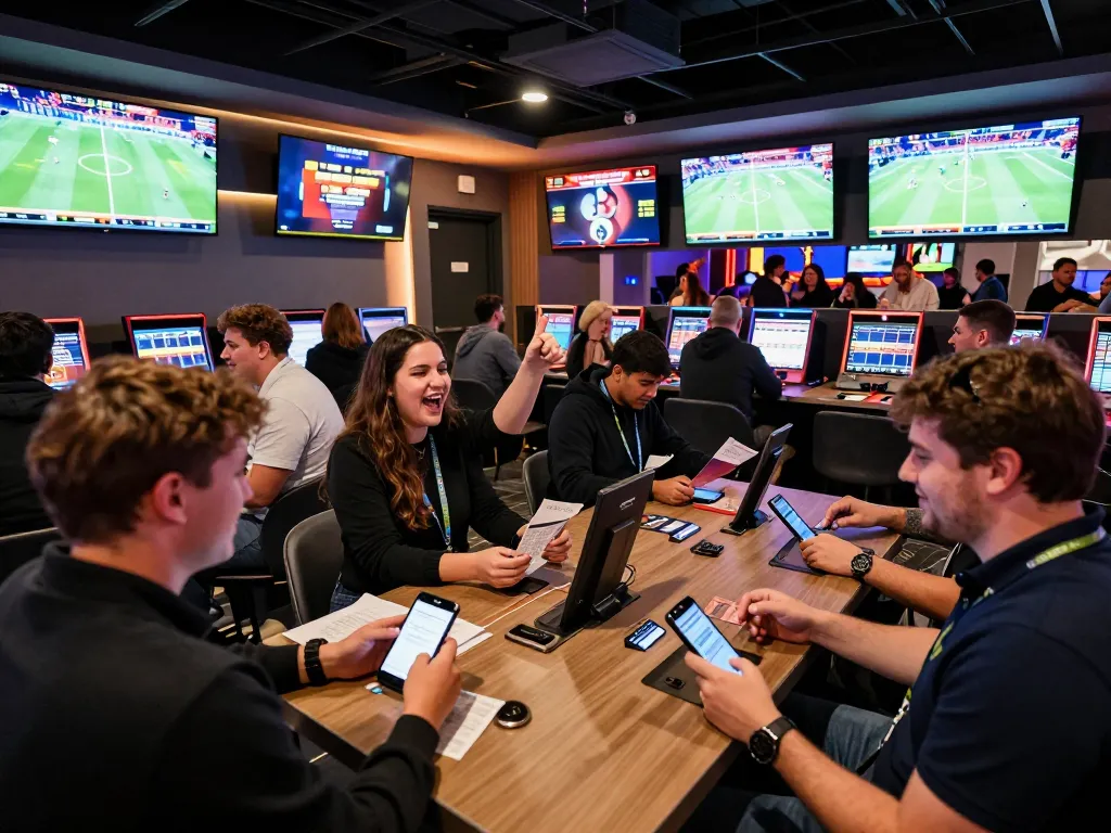 F168 thể thao excitement captured as bettors celebrate a win in the dynamic sports betting lounge