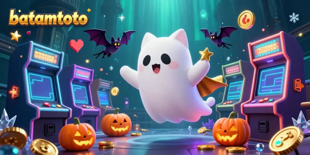 Experience batamtoto's enchanting haunted casino with a ghost cat, vampire bat, and glowing jack-o-lanterns.