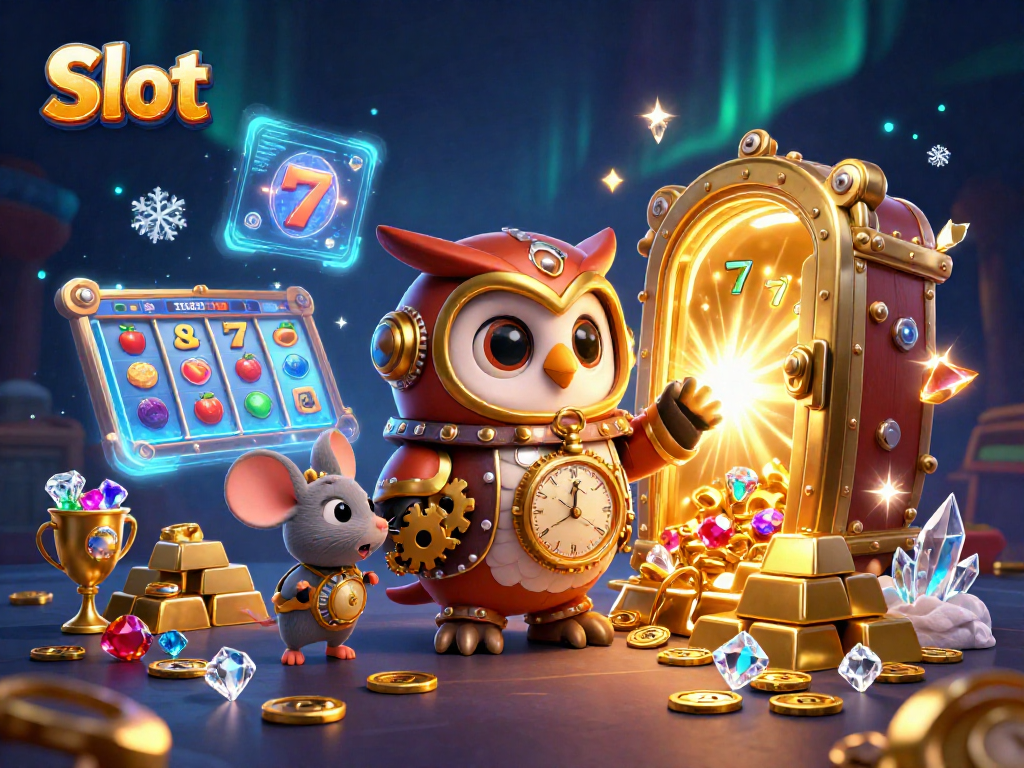 Spin the Slot reels with vibrant casino treasures and dazzling characters in an exciting illustration.