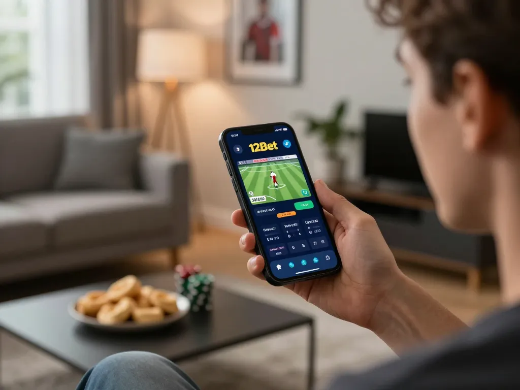 Khoảnh khắc sống động thú vị khi đặt cược với ứng dụng Link 12bet trên điện thoại thông minh trong một ngôi nhà ấm cúng.