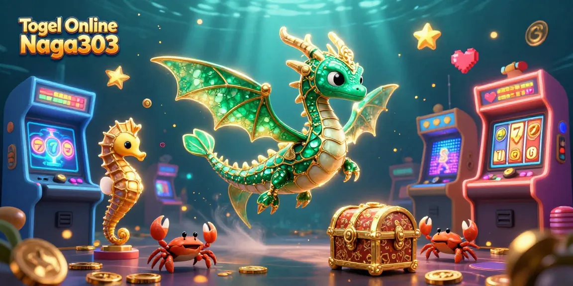 Togel Online Naga303 showcases a vibrant underwater casino scene with a dragon, seahorses, and treasure.