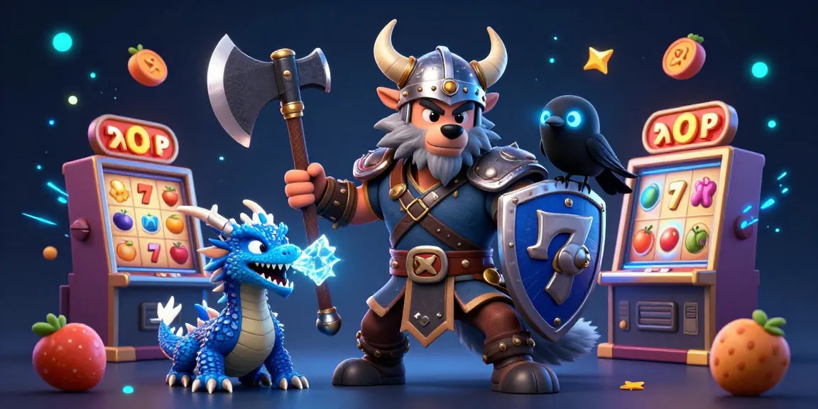 Gambaran menarik oja89 dengan mesin slot, simbol buah, dan karakter Viking beraksi.