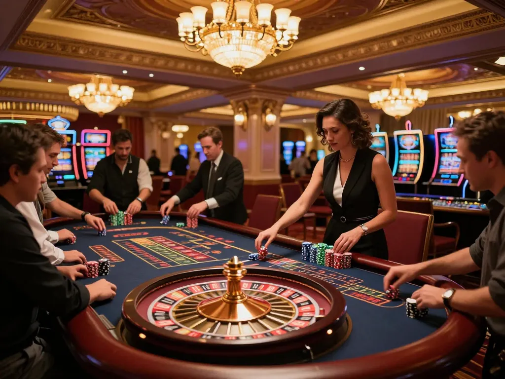 Experience the thrill of Lucky win at an upscale casino with active roulette gameplay.