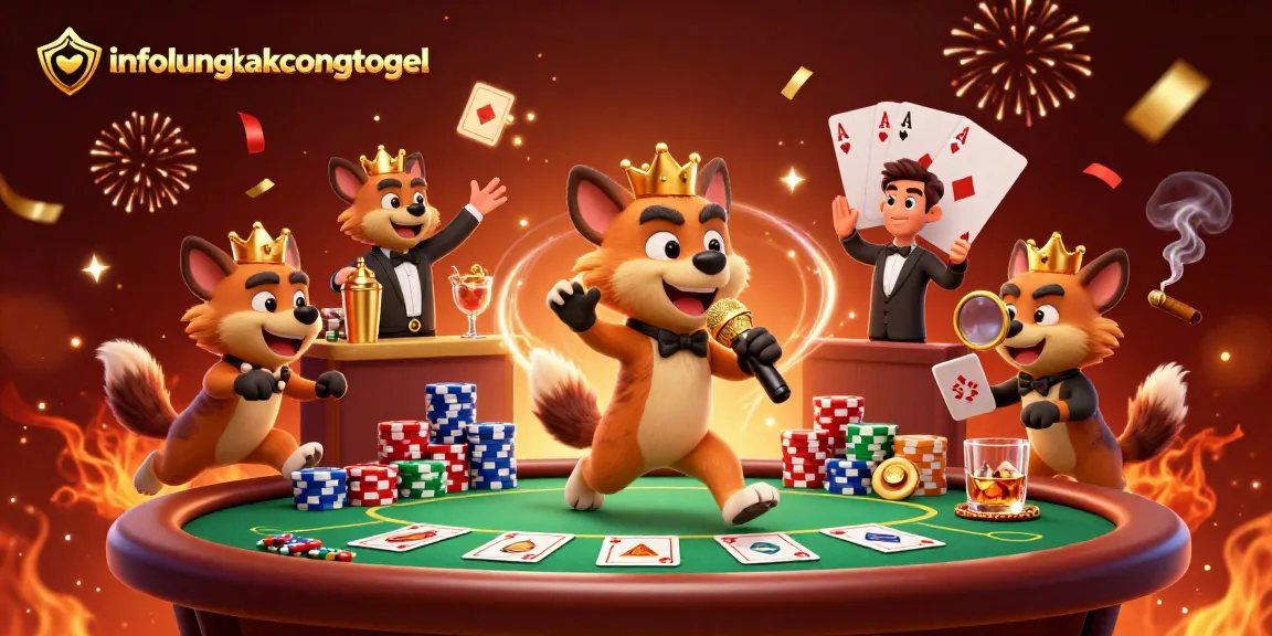 Engage with infolengkapcongtogel's vibrant casino scene featuring hyenas serving drinks and comedy.