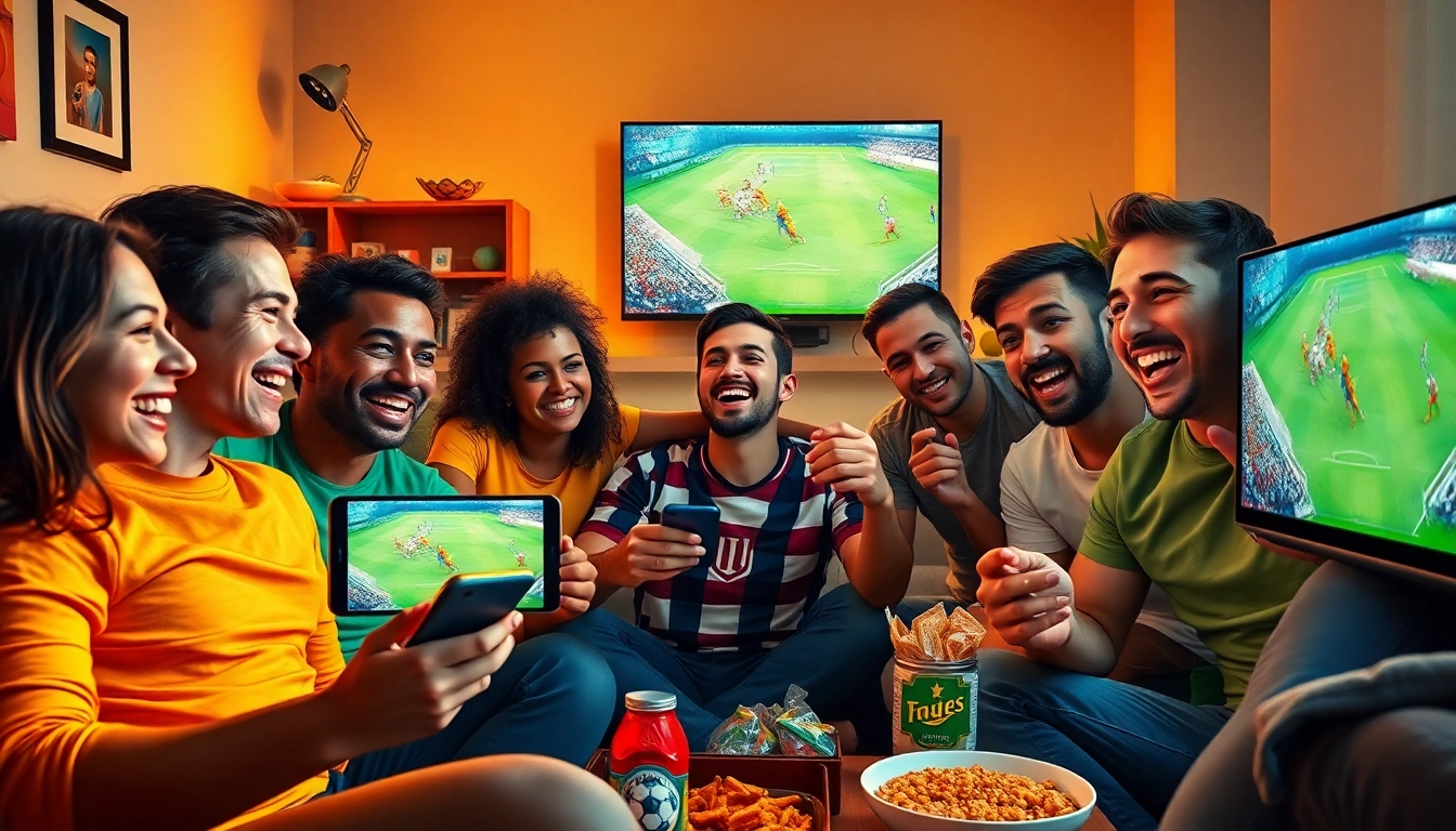 Fans enjoying live soccer streaming on https://xoilactv88.net/ with vibrant HD visuals.