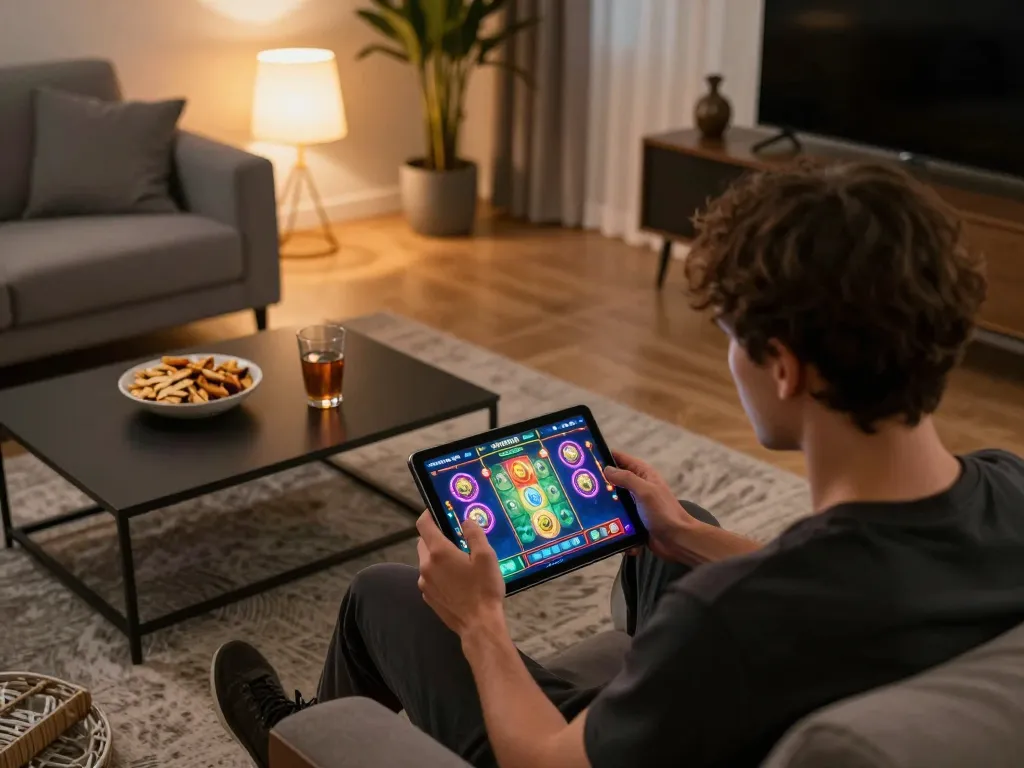 Player enjoying online slot games at home reflects forsythsundownerinn's gaming culture