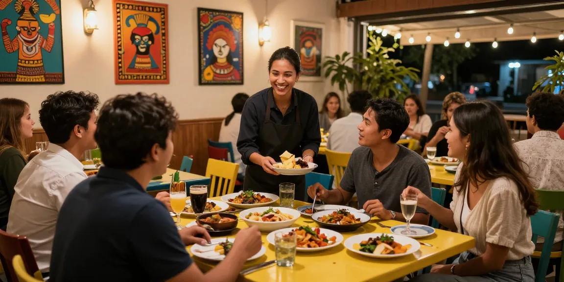Pengalaman kuliner moshimoshimambo.com dengan suasana restoran yang ramai dan hidangan internasional menggugah selera.